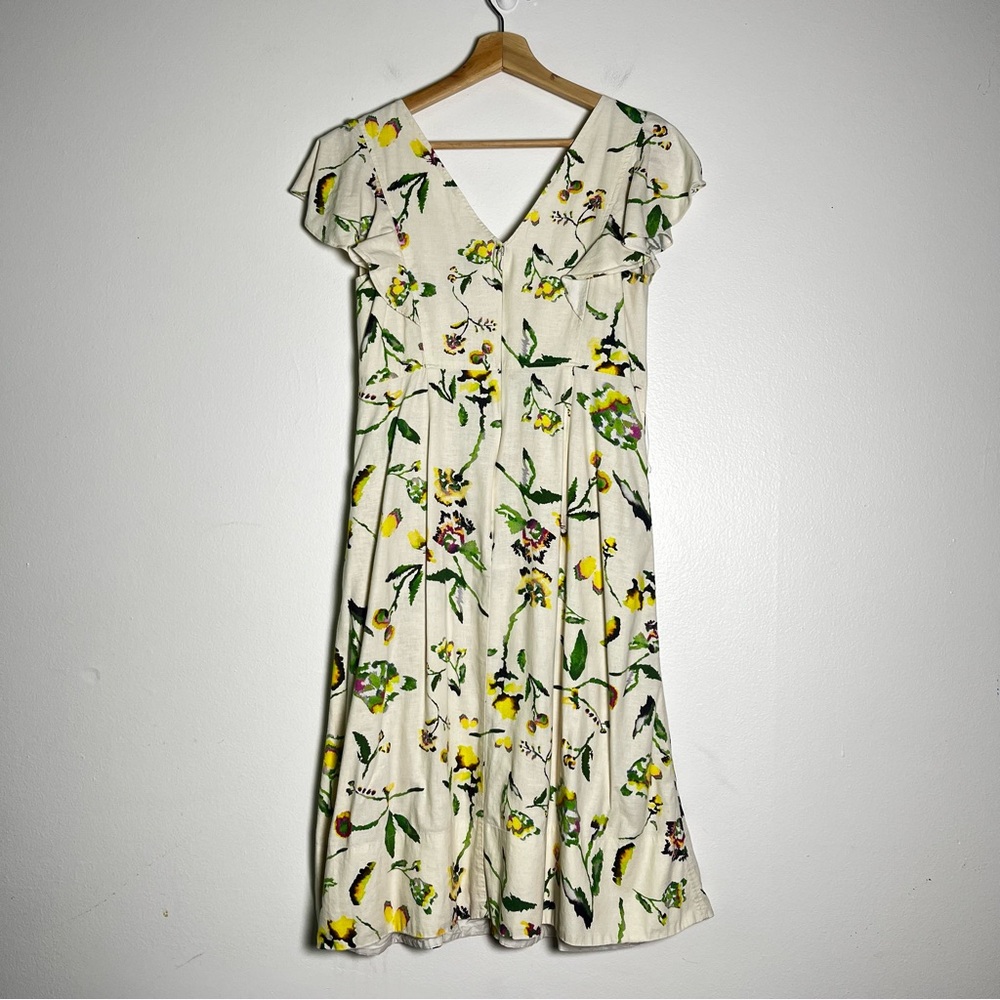 Tanya Taylor Inez Dress Button Up Flutter Sleeve Linen Blend Midi Dress size 4 - Picture 10 of 16